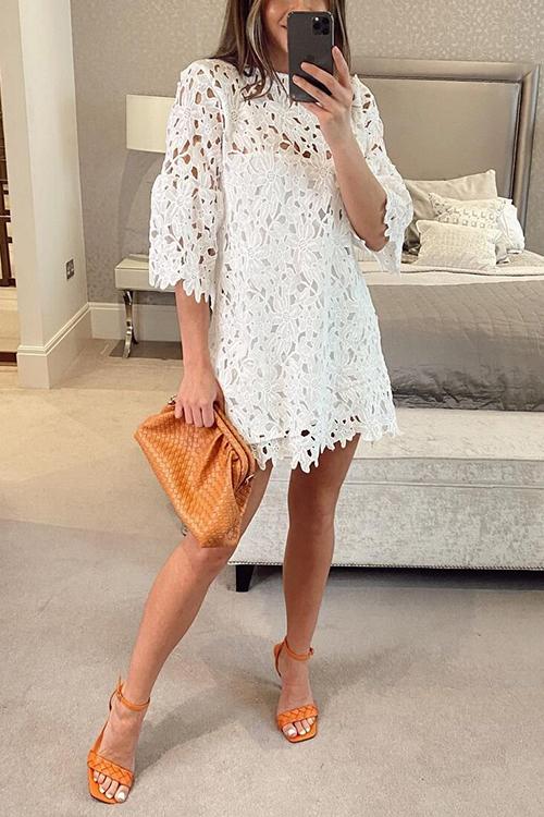 CD | Lace Hollow Flares Sleeve Mini Rochie