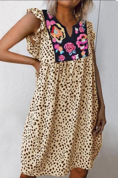 CD | Mini rochie florală cu imprimeu leopard
