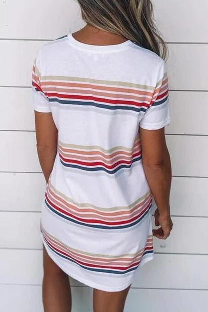 CD | Stripe O Neck mini rochie cu mânecă scurtă