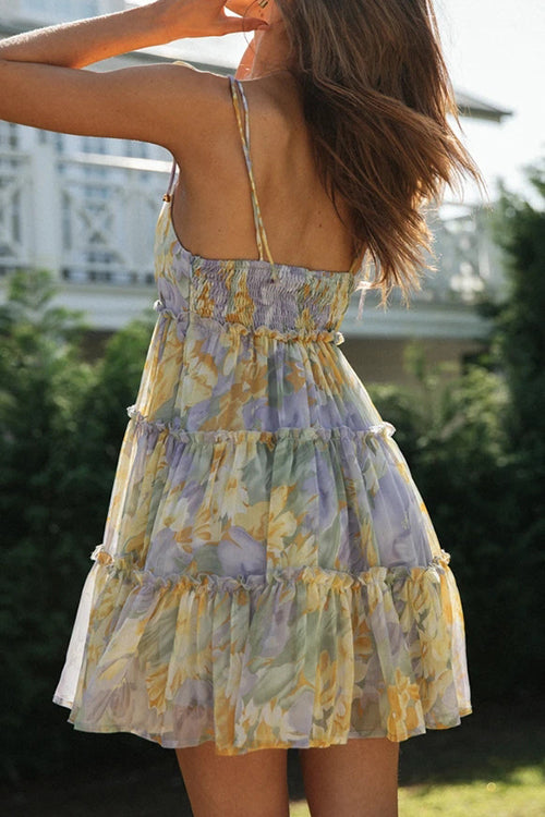 CD | Rochie mini încrețită cu imprimare florală