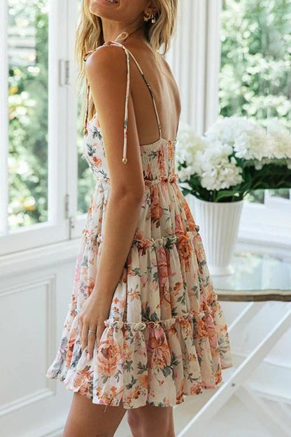 CD | Rochie mini încrețită cu imprimare florală