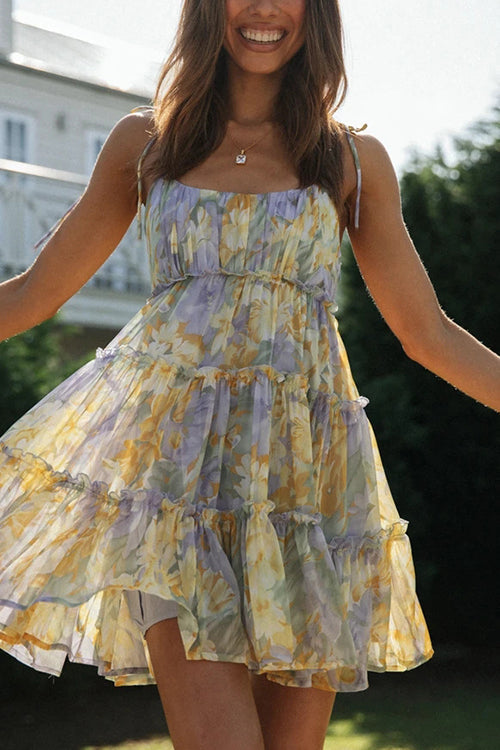 CD | Rochie mini încrețită cu imprimare florală