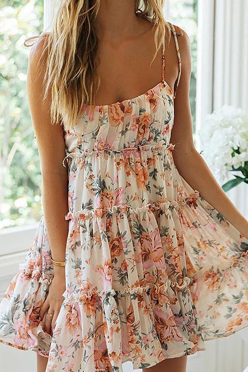 CD | Rochie mini încrețită cu imprimare florală