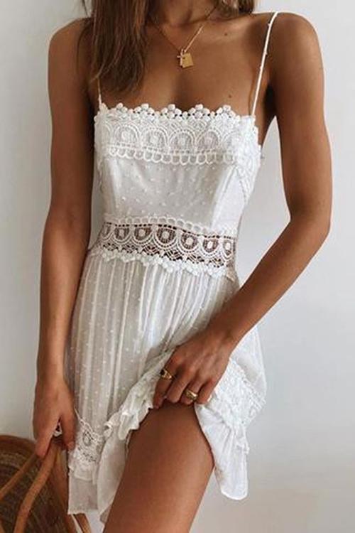CD | Ruffle Lace Hollow Slip Mini rochie