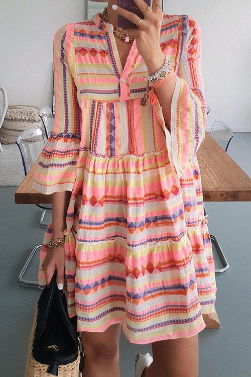 CD | Rochie mini în dungi colorate cu evazare