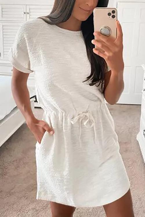CD | O-neck buzunare cu mânecă scurtă rochie mini