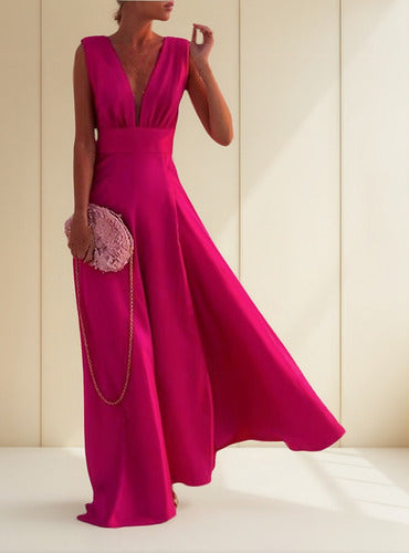 CD | Rochie maxi pentru femei - Croială fluidă - Decolteu adânc în V - Fără mâneci - Model geometric - Amestec de bumbac