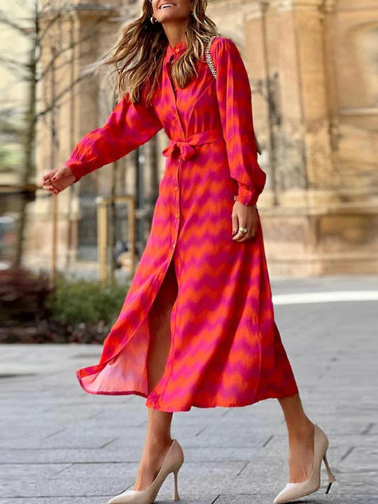 CD | 2024 Elegant Lady Tie Dye Ruched Lace Waist V-Neck Maxi Dress