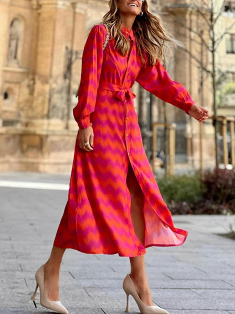 CD | 2024 Elegant Lady Tie Dye Ruched Lace Waist V-Neck Maxi Dress