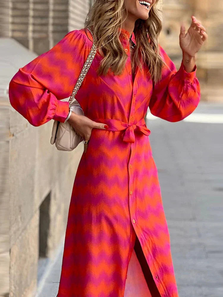 CD | 2024 Elegant Lady Tie Dye Ruched Lace Waist V-Neck Maxi Dress