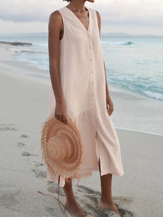 CD | 2024 Elegant solid cămașă de vară fără mâneci V-Neck Harajuku Maxi Dress