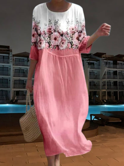 CD | Rochie midi elegantă din material ușor, fluid, mâneci 3/4 cu imprimeu floral