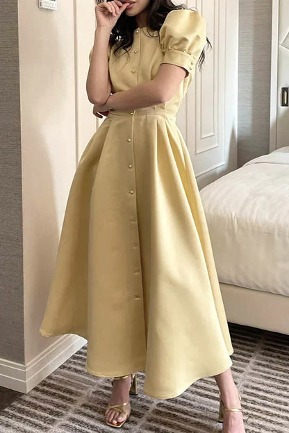 CD | Rochie elegantă O-neck a line cu mâneci scurte și închidere cu cataramă.