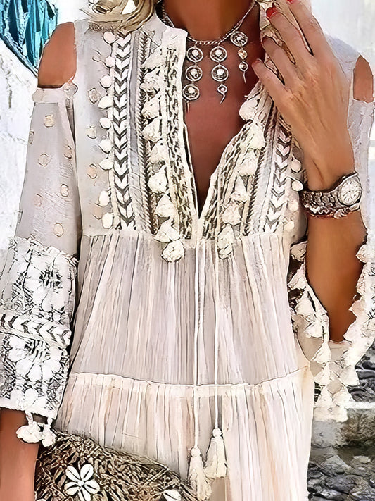 CD | Moda V-neck dantelă franjuri mini rochie