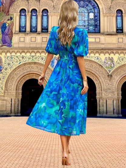 CD | Rochie midi din flori cu mâneci bufante