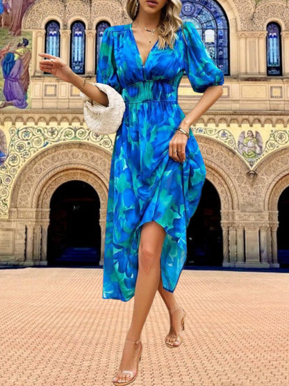 CD | Rochie midi din flori cu mâneci bufante