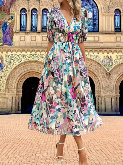 CD | Rochie midi din flori cu mâneci bufante