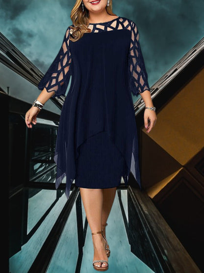CD | Elegant plus dimensiunea rochie midi realizate din material de înaltă calitate pentru femei, ușor de întreținut și versatil
