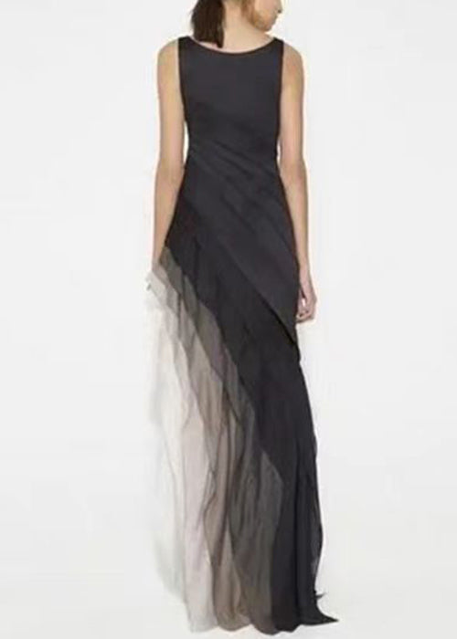 CD | franceză negru talie înaltă Patchwork Tulle Maxi rochii de vară