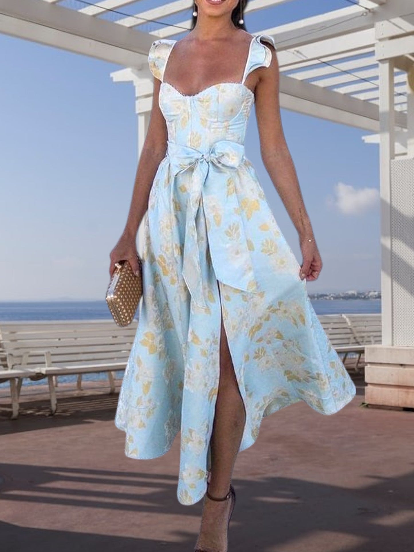 CD | Rochie midi din flori cu cravată în talie Lightweight