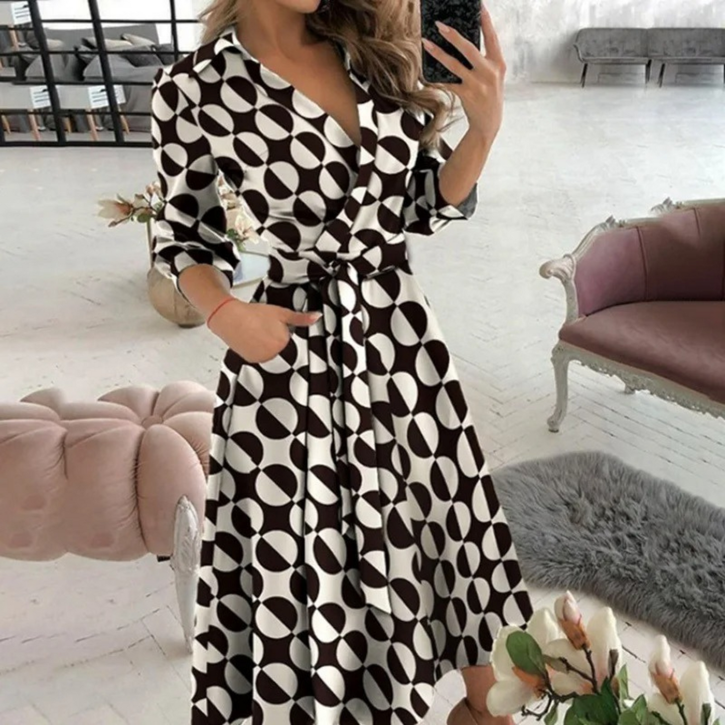 CD | Rochie midi Wrap cu curea - confort elegant, pe tot parcursul anului, cu o potrivire croită și un stil atemporal