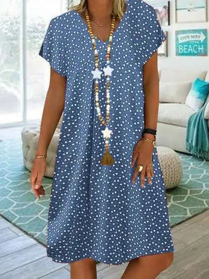 CD | 2023 Femei Rochie de vară Elegant Boemian vrac V-Neck scurt maneca inima imprimate rochii Doamnelor îmbrăcăminte plajă Sundress