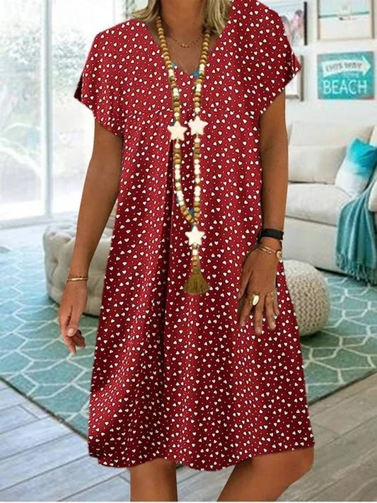 CD | 2023 Femei Rochie de vară Elegant Boemian vrac V-Neck scurt maneca inima imprimate rochii Doamnelor îmbrăcăminte plajă Sundress