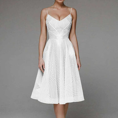 CD | Rochie midi pentru femei - A-line - Bretele spaghete - Design geometric cu decolteu în V