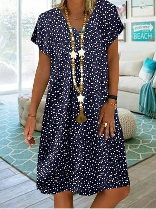 CD | 2023 Femei Rochie de vară Elegant Boemian vrac V-Neck scurt maneca inima imprimate rochii Doamnelor îmbrăcăminte plajă Sundress