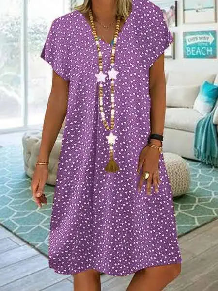 CD | 2023 Femei Rochie de vară Elegant Boemian vrac V-Neck scurt maneca inima imprimate rochii Doamnelor îmbrăcăminte plajă Sundress