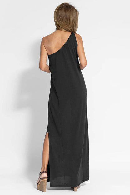 CD | Rochie midi casual fără mâneci, cu un singur umăr, din bumbac și in, cu o croială lejeră
