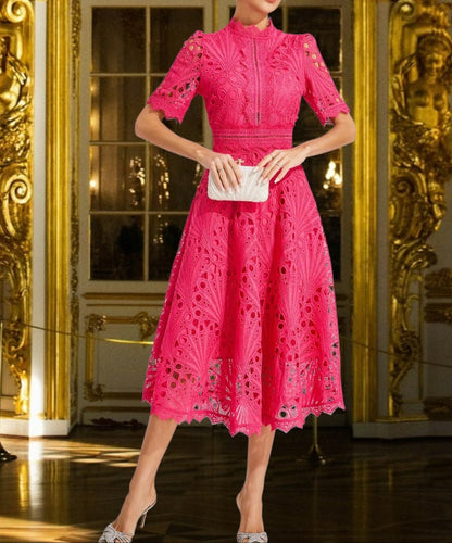 CD | Rochie midi din dantelă cu decolteu rotund flatant