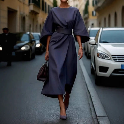 CD | Rochie lungă pentru femei - Satin - Mâneci batwing - Ținută drapată - Centură la talie