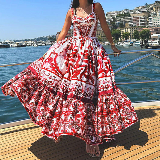 CD | Rochie maxi pentru femei - bluză mulată - fustă împletită - amestec respirabil - design imprimat