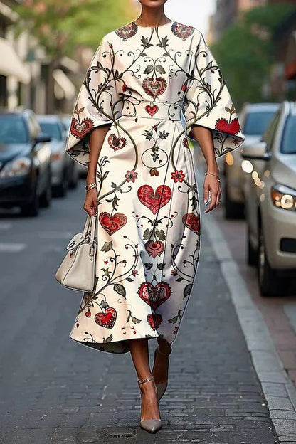 CD | Rochie midi pentru femei - A-line - mâneci kimono - imprimeu floral