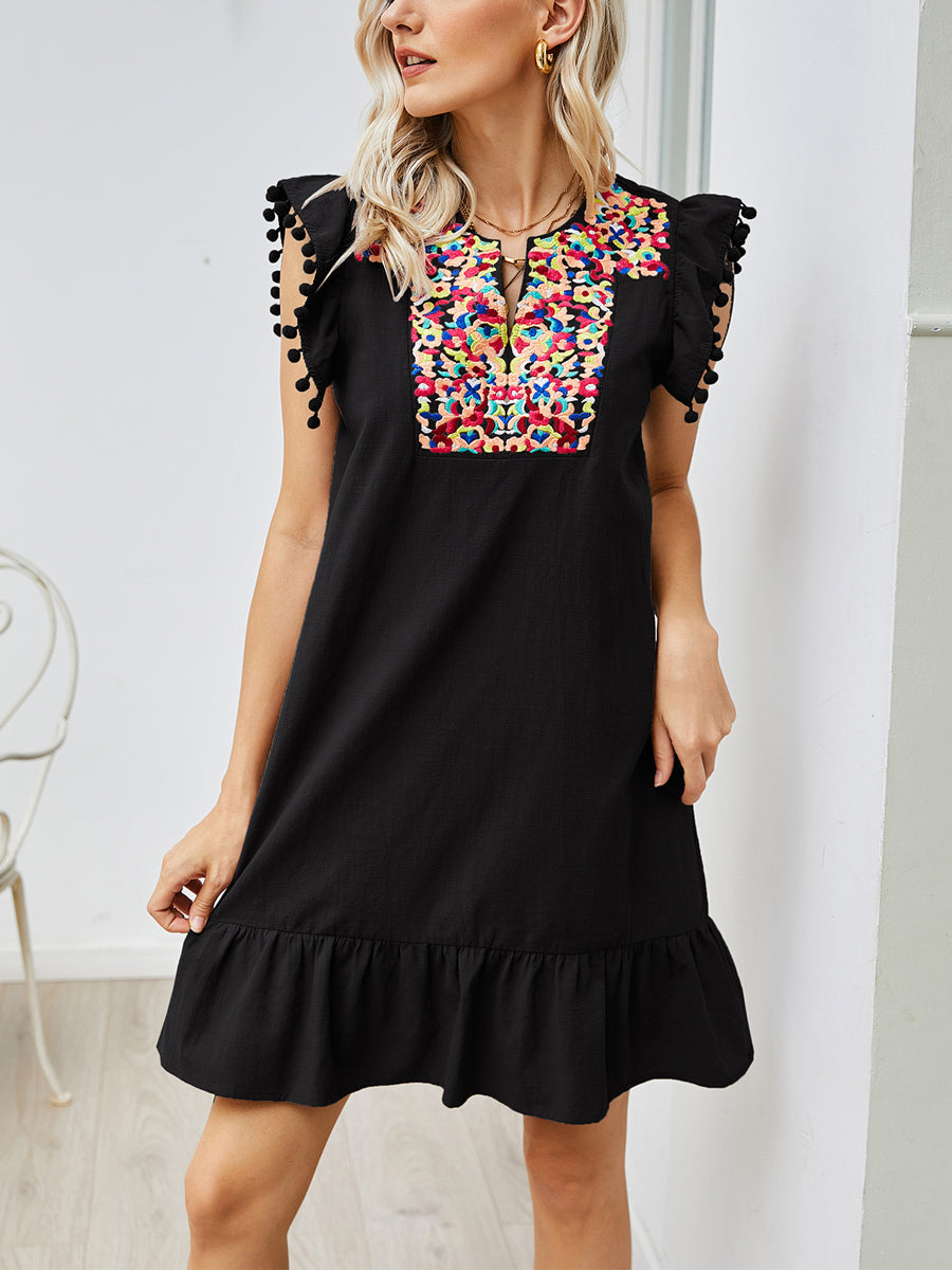 CD | Rochie mini cu mâneci fluturate și broderie