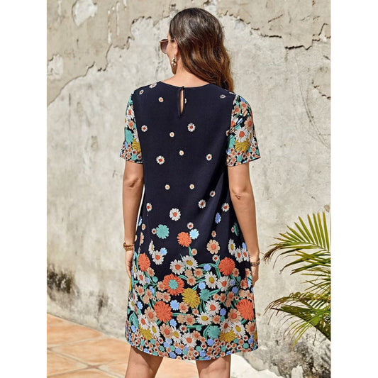 CD | Rochie midi pentru femei - imprimeu floral - croială lejeră - mâneci scurte