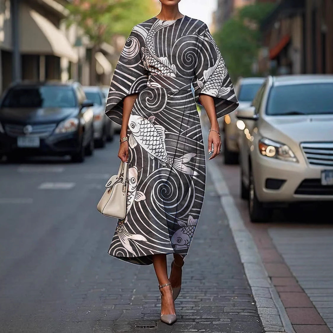 CD | Rochie lungă elegantă cu mâneci batwing