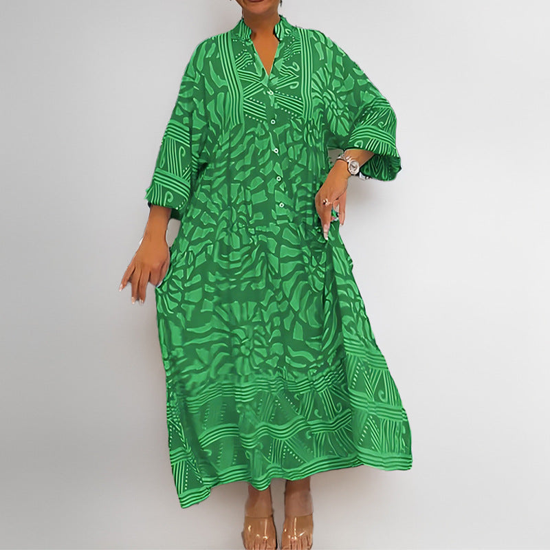 CD | rochie midi pentru femei - croială lejeră - croială cu nasturi - mâneci răsucite - imprimeu abstract - material respirabil