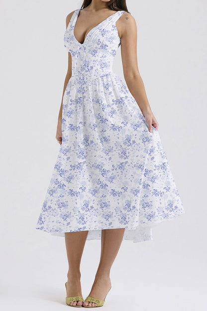 CD | Rochie midi pentru femei - fără mâneci, decolteu în V - croială în formă de A - imprimeu floral - material ușor