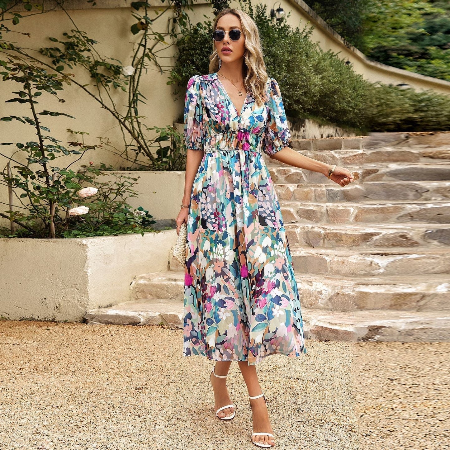CD | Rochie midi flatantă cu model floral