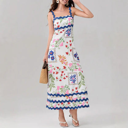 CD | Rochie midi pentru femei - A-line fit - Bumbac ușor - Volane - Imprimeu floral