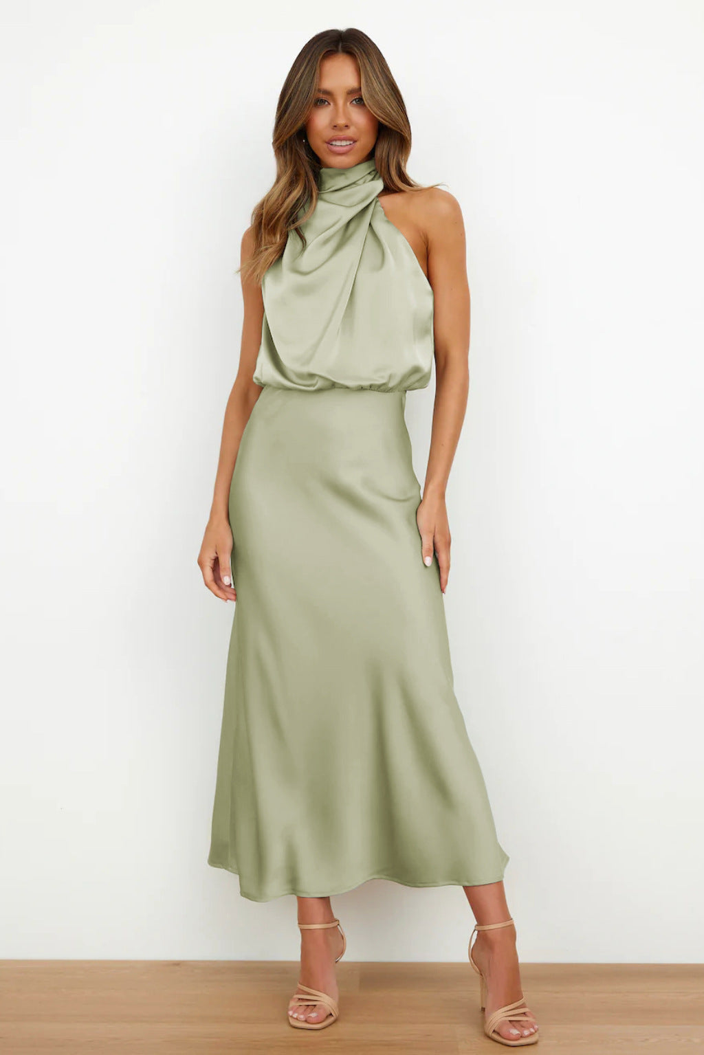 CD | Rochie midi drapată în satin