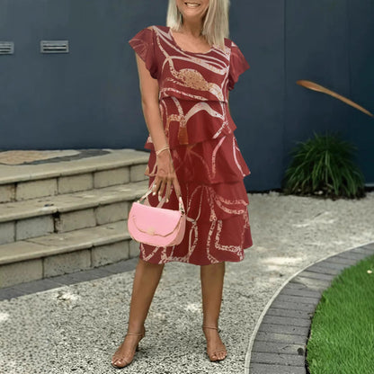 CD | Rochie midi pentru femei - model floral - cu volane - croială lejeră - material ușor