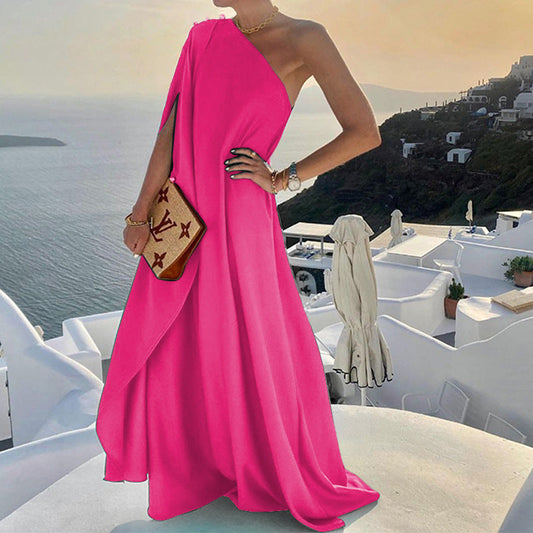CD | Rochie maxi pentru femei - Un umăr - Siluetă drapată - Ținută elegantă