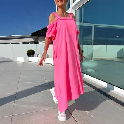 CD | Rochie lungă pentru femei - Fără umăr - Croială relaxată - Bumbac - Purtare casual de zi cu zi
