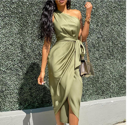 CD | Rochie midi pentru femei - Slim fit - Un umăr - Cravată laterală - Siluetă elegantă drapată