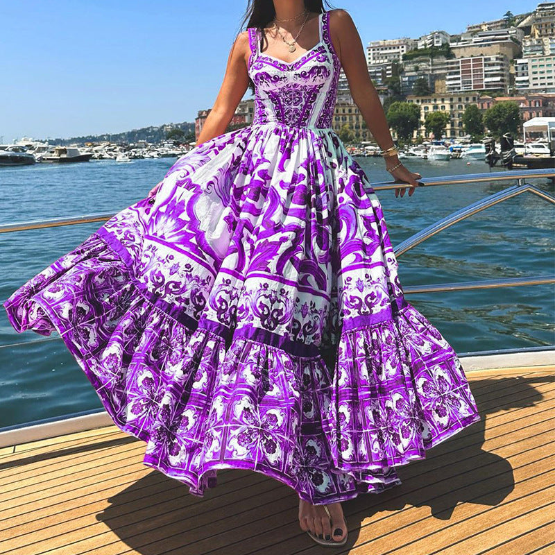 CD | Rochie maxi pentru femei - bluză mulată - fustă împletită - amestec respirabil - design imprimat