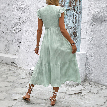 CD | Rochie midi pentru femei - A-line fit - Material structurat - Decolteu în V - Mâneci încrețite - Fustă Tiered