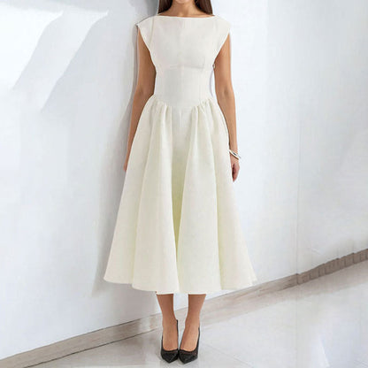 CD | Rochie midi fără mâneci pentru femei - fitted - fustă A-line - back cut-out Stil elegant